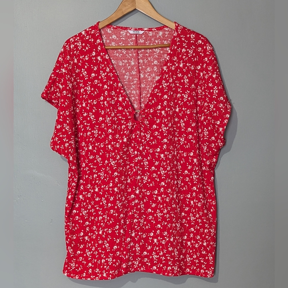 Penningtons‎ Floral V-neck Short Sleeve Top Women's 2X Casual Flowy Cottagecore
